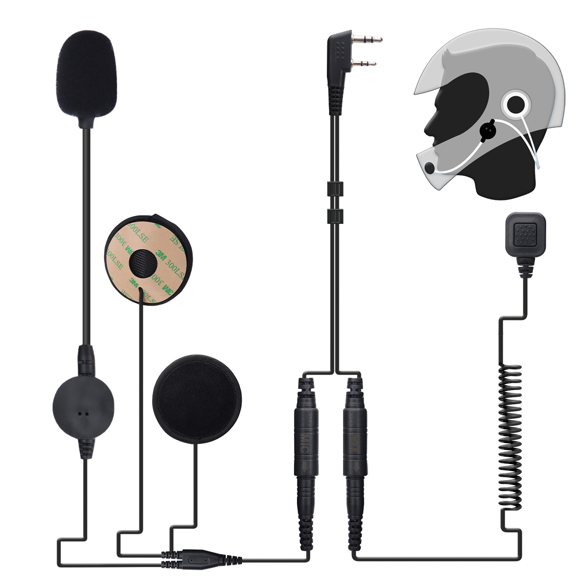 Intercom Headset Helmet - ABBREE Motosiklet Kask Kulaklığı 2-Pinli Çift